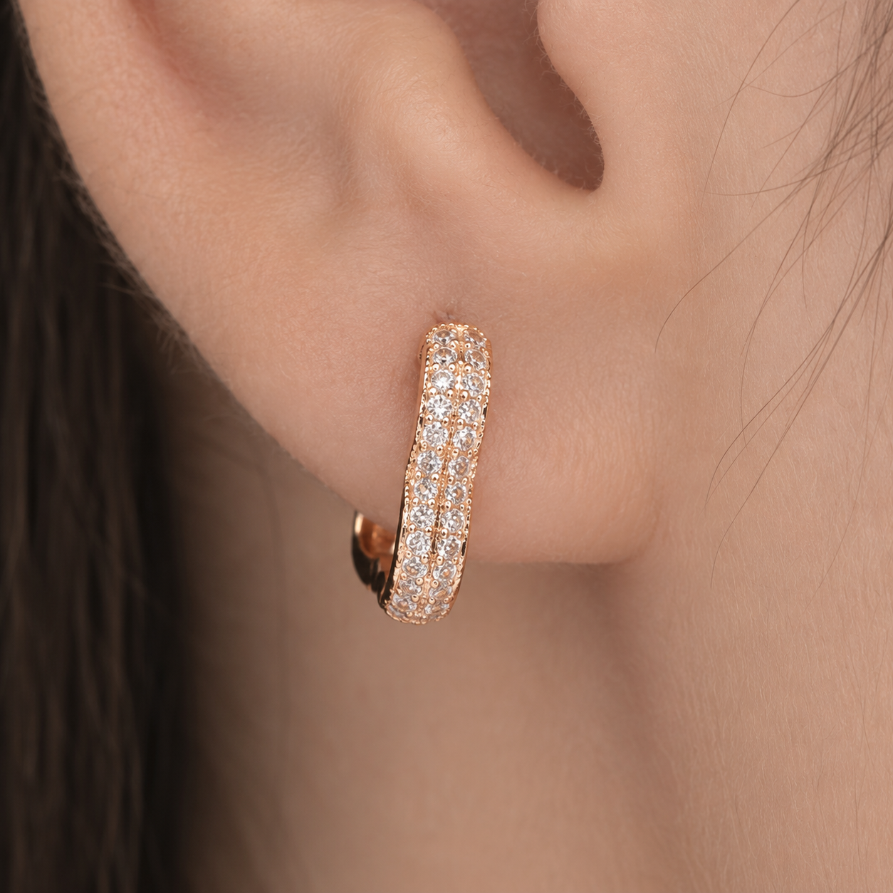 American Diamond Rose Gold Plated Fancy Bali Earrings