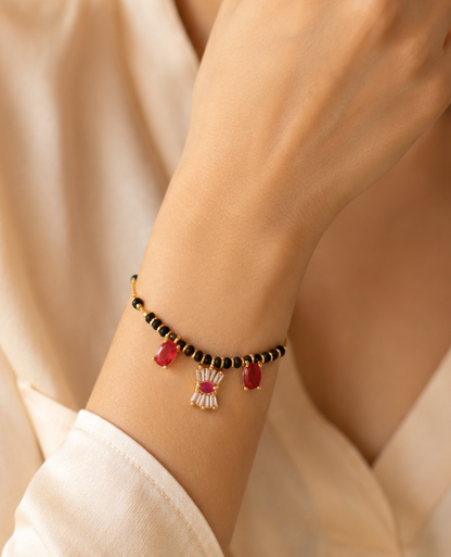 Fancy Ruby Gold Plated Delicate Hand Mangalsutra