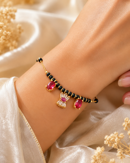 Fancy Ruby Gold Plated Delicate Hand Mangalsutra