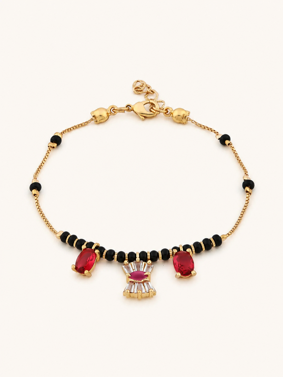 Fancy Ruby Gold Plated Delicate Hand Mangalsutra