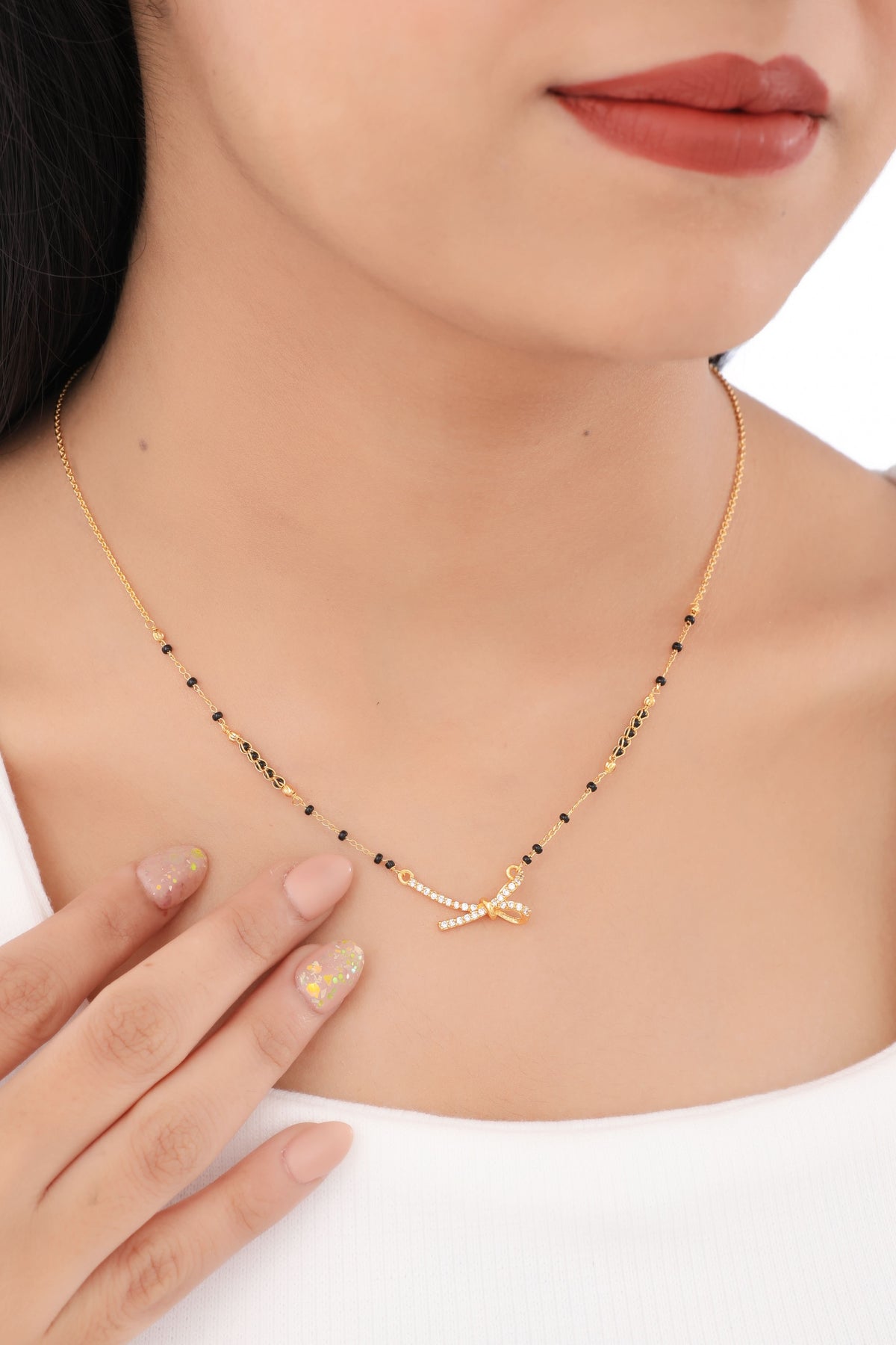 Buy 1 Get 1 Free - Minimal CZ Bow Mangalsutra Necklace - Mangalsutra - Belleza Jewels