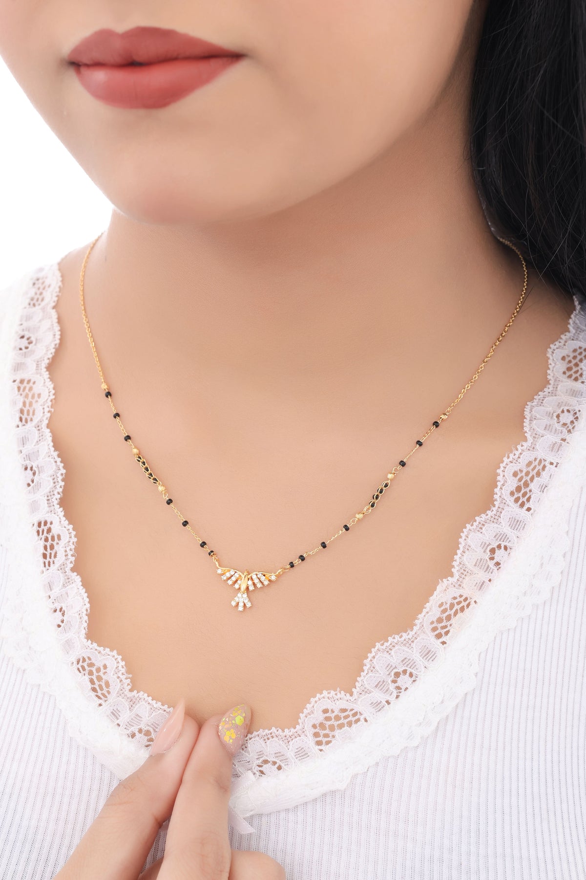 Buy 1 Get 1 Free - Gold Finish Winged CZ Drop Mangalsutra - Mangalsutra - Belleza Jewels