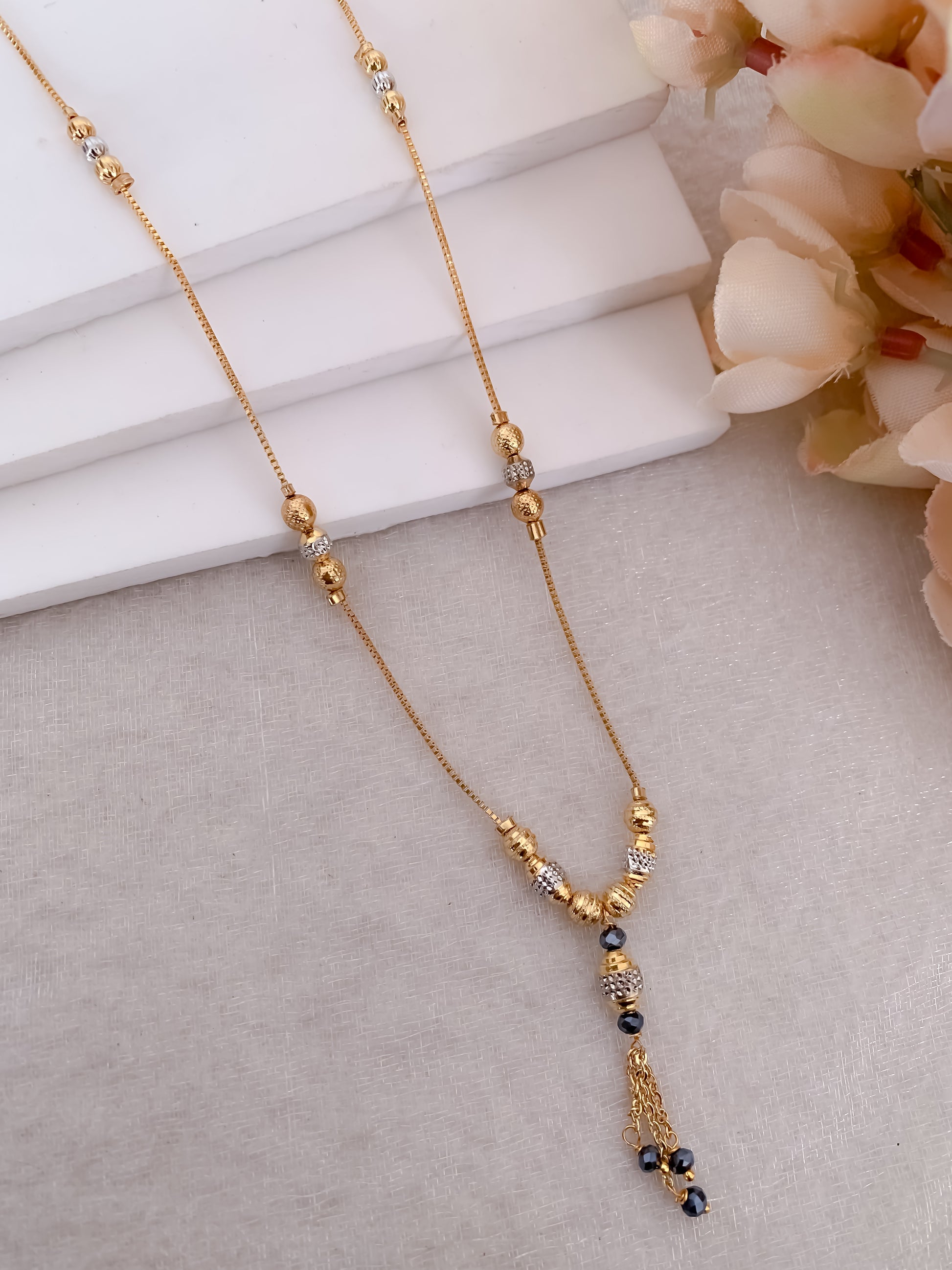 Buy 1 Get 1 Free -  Gold Bead Drop Mangalsutra | Minimal CZ Ball Tassel Design - Mangalsutra - Belleza Jewels