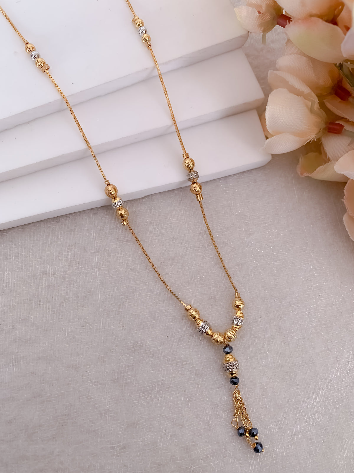 Buy 1 Get 1 Free -  Gold Bead Drop Mangalsutra | Minimal CZ Ball Tassel Design - Mangalsutra - Belleza Jewels