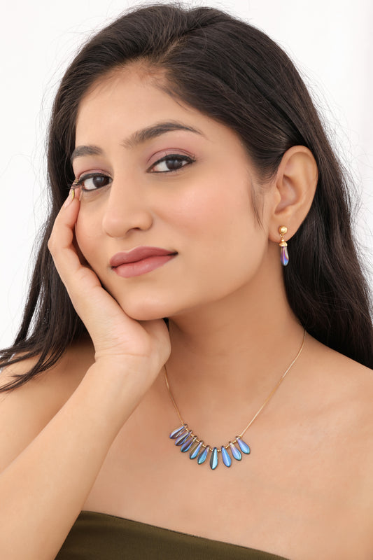 Spectrum Raindrop Crystal Necklace Set - Multi-Color Shine Edition - Western Mala Set - Belleza Jewels