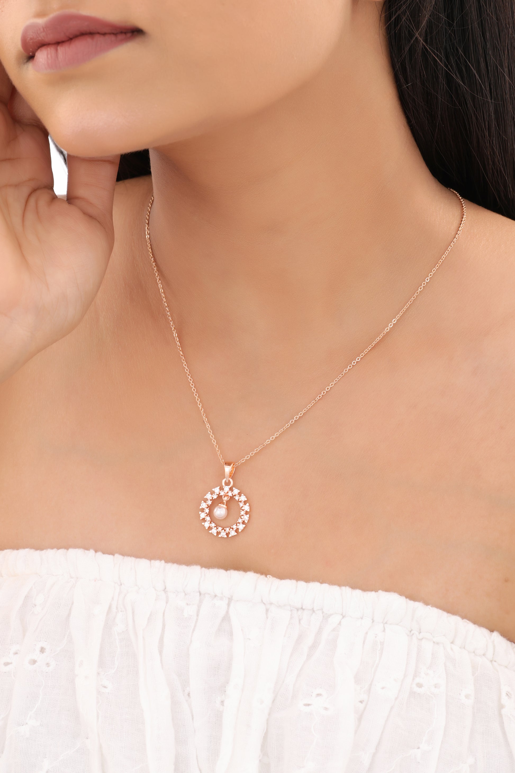 American Diamond Silver Plated Fancy Delicate Chain Pendent Necklace - Chain Pendal - Belleza Jewels