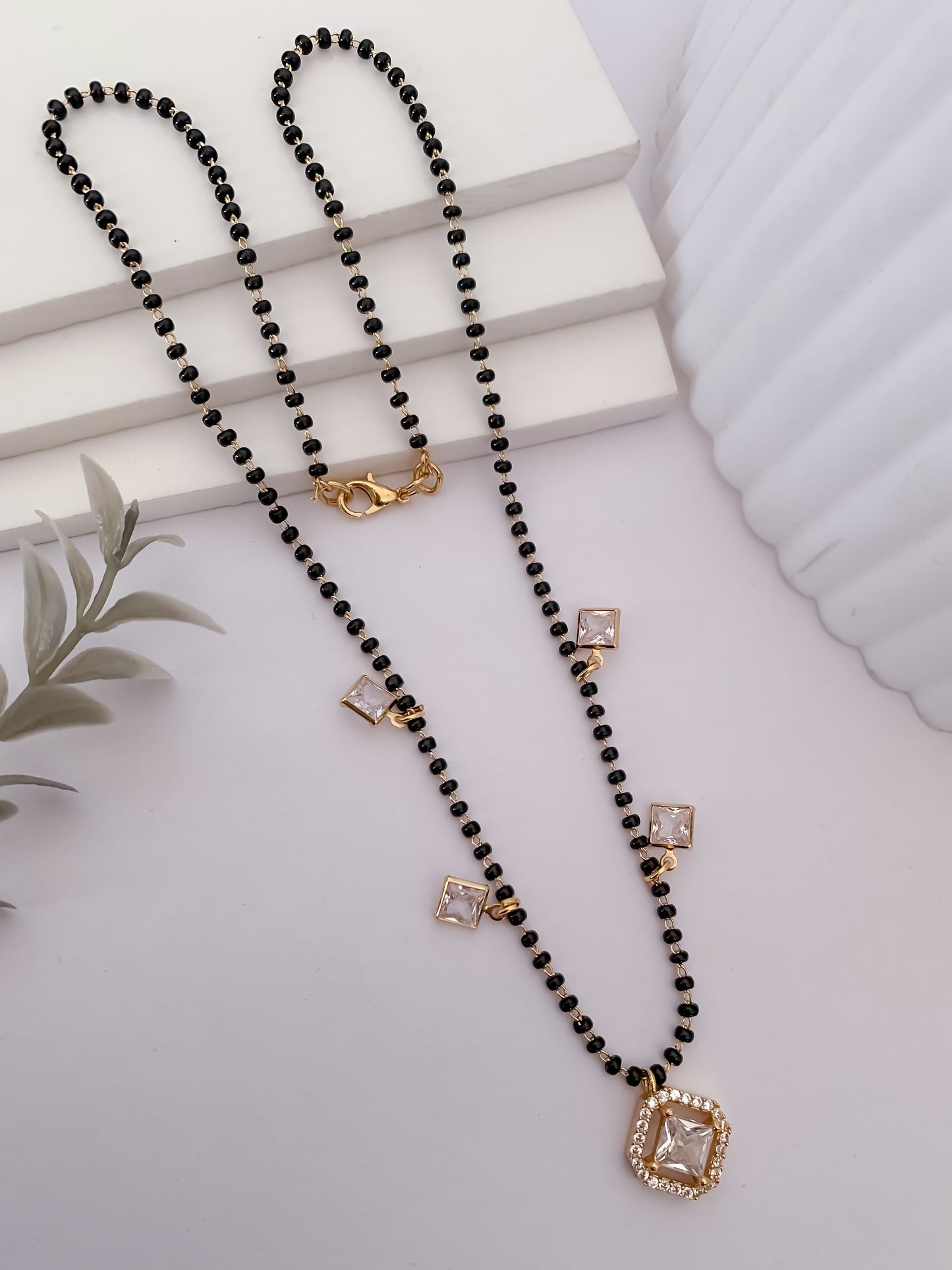 Buy 1 Get 1 Free - Square Crystal Drop Minimal Mangalsutra Necklace