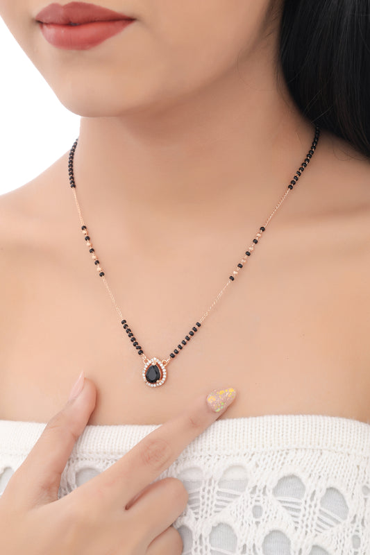 BUY 1 GET 1 Free- American Diamond Black colour Rose Gold Plated Fancy Mangalsutra