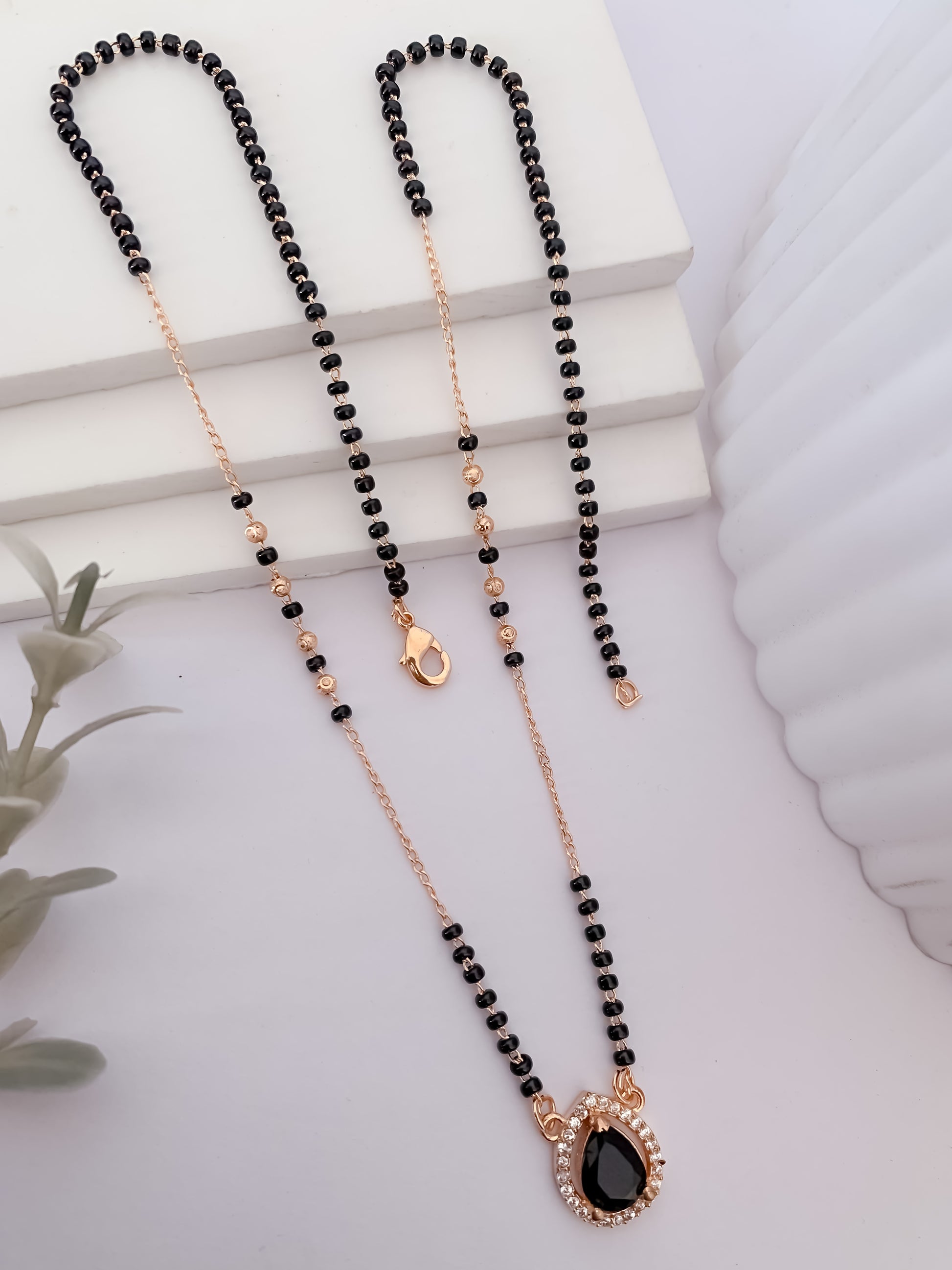 Buy 1 Get 1 Free - Rose Gold Finish Black Teardrop Stone Mangalsutra - Mangalsutra - Belleza Jewels