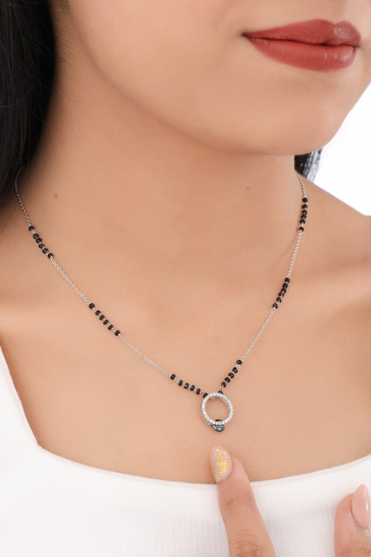 BUY 1 GET 1 FREE - American Diamond Round shape silver plated Fancy Mangalsutra