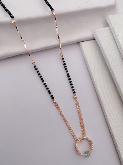 Buy 1 Get 1 Free - Rose Gold Infinity Circle Mangalsutra (Black Beads & Crystal Ring Pendant) - Mangalsutra - Belleza Jewels