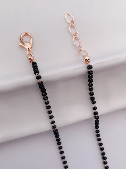 Buy 1 Get 1 Free - Rose Gold Infinity Circle Mangalsutra (Black Beads & Crystal Ring Pendant) - Mangalsutra - Belleza Jewels