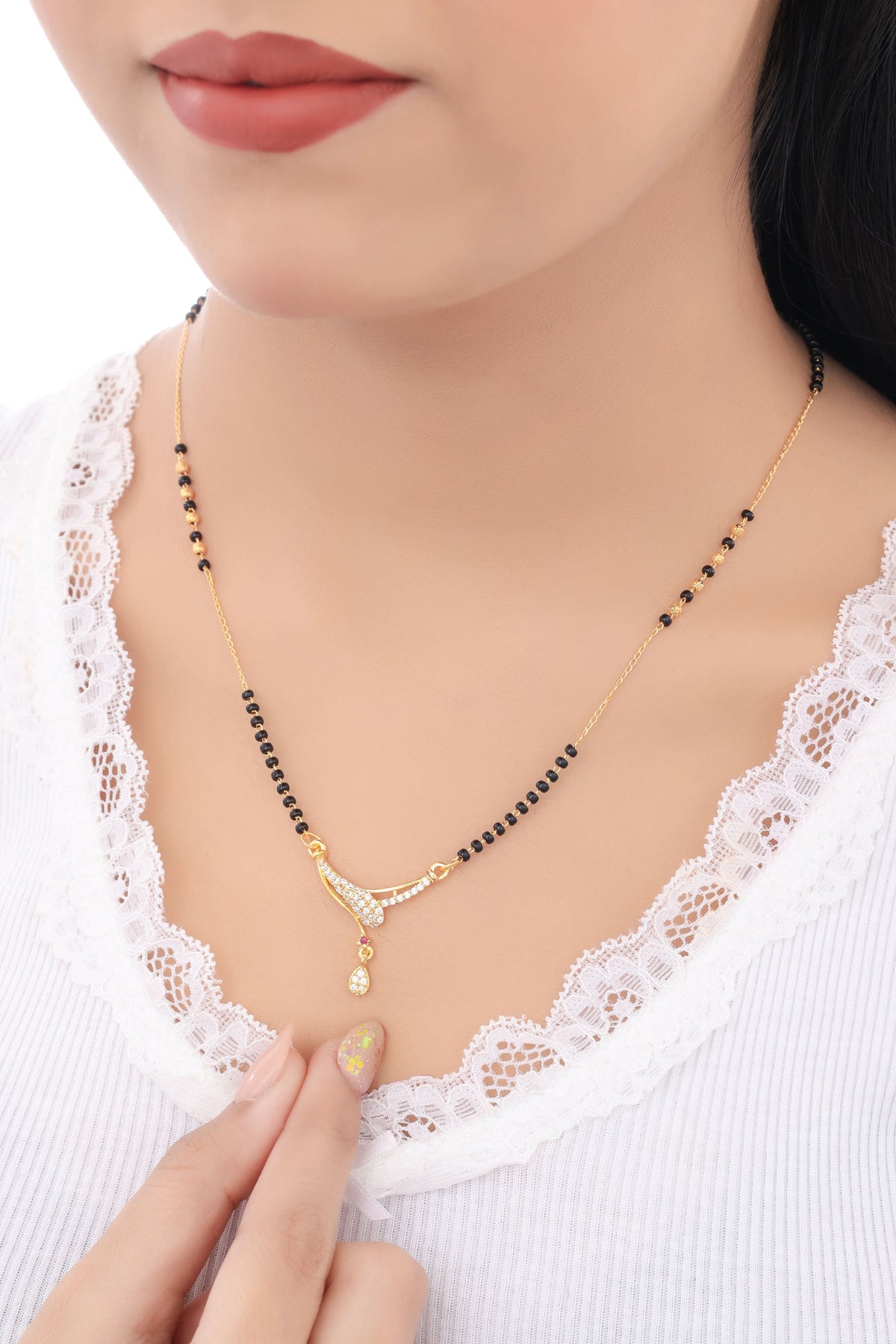 Buy 1 Get 1 Free - Gold Finish Curved Drop CZ Mangalsutra - Mangalsutra - Belleza Jewels