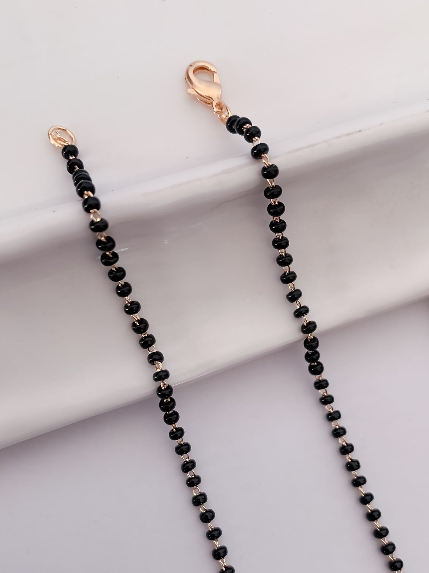 Buy 1 Get 1 Free - Sleek Curve Drop Mangalsutra – Minimal AD Pendant with Dual Black Bead Chain - Mangalsutra - Belleza Jewels