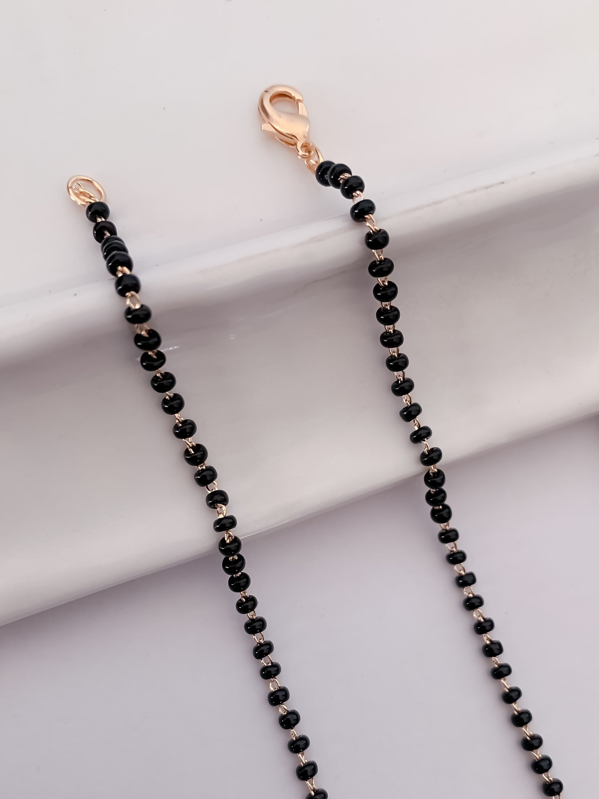 Buy 1 Get 1 Free - Sleek Curve Drop Mangalsutra – Minimal AD Pendant with Dual Black Bead Chain - Mangalsutra - Belleza Jewels