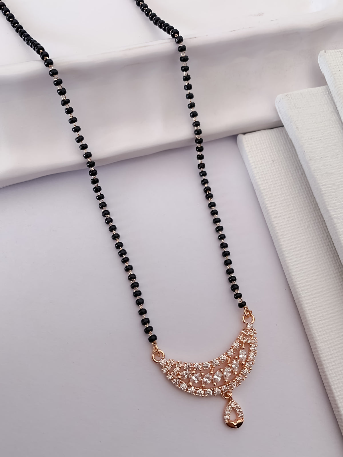 Buy 1 Get 1 Free -Elegant CZ Curve Drop Mangalsutra - Mangalsutra - Belleza Jewels