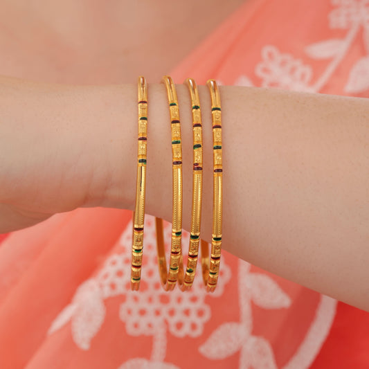 Buy 1 Get 1 Free-  Fancy High Gold Delicate Bangles (Set of 4) - Bangles - Belleza Jewels