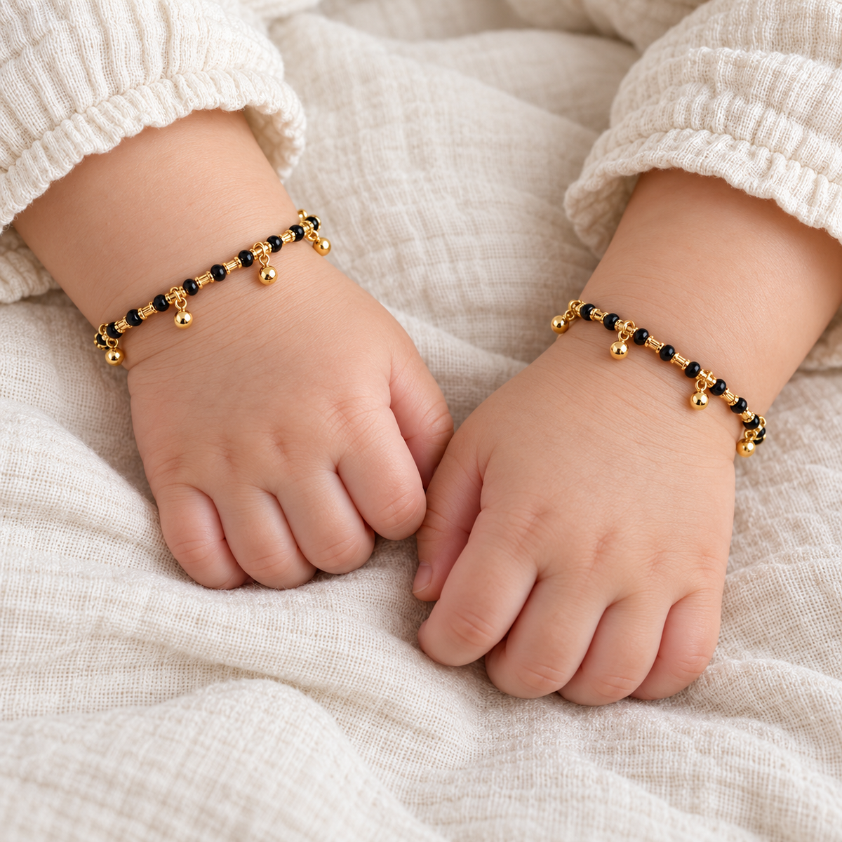 Fancy Black Beads with Golden Hanging Ball Najariya Bracelet