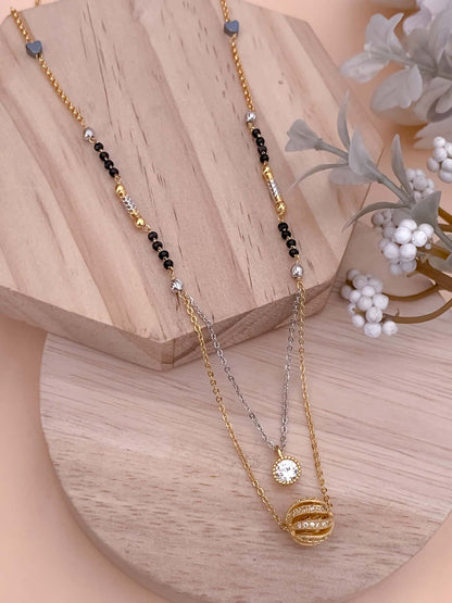 BUY 1 GET 1 FREE - American Diamond Round Ball Double Step Tutone Fancy Delicate Mangalsutra - Mangalsutra - Belleza Jewels