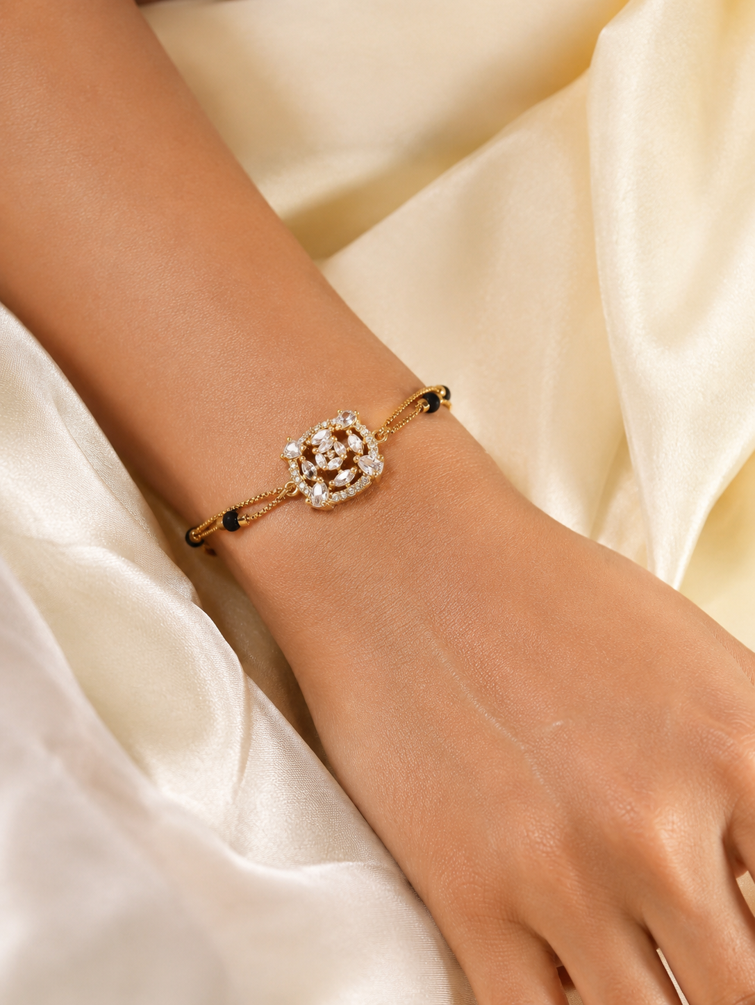 American Diamon Fancy High Gold Plated Delicate Hand Mangalsutra