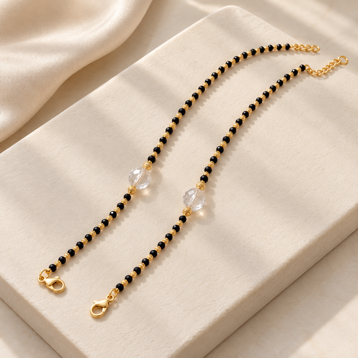 Fancy Bacu with Gold Tone Black Beads Najariya Bracelet
