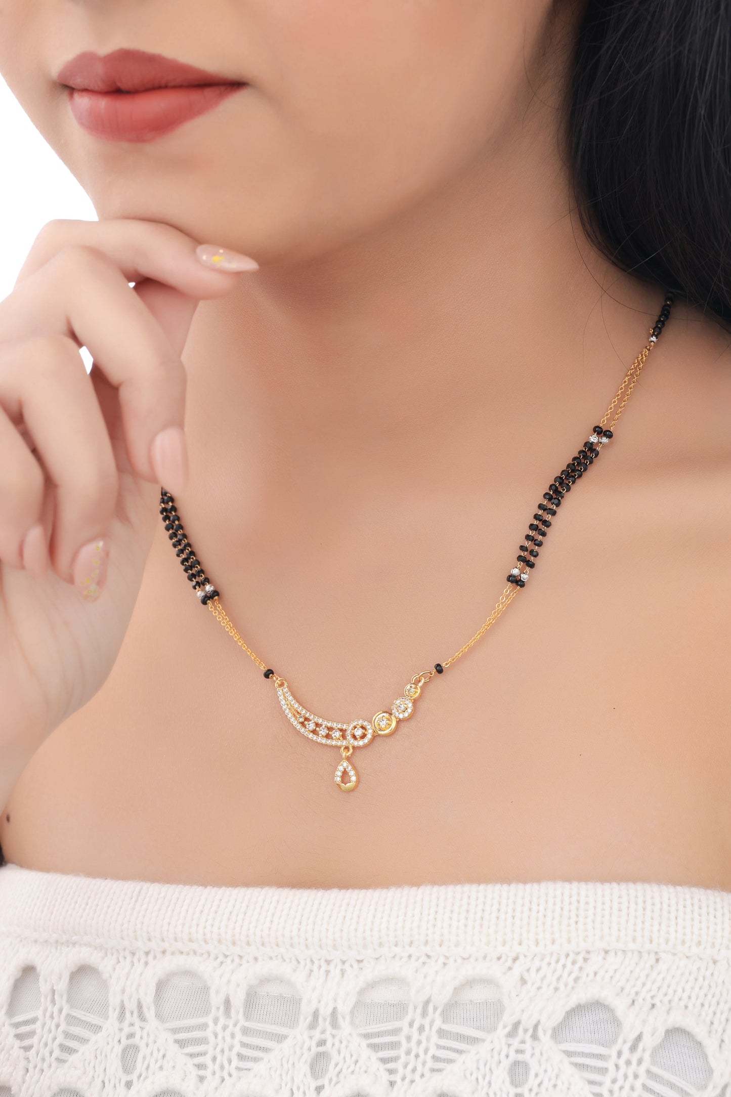 BUY 1 GET 1 FREE -  American Diamond High Gold Pleted Fancy Royal Mangalsutra