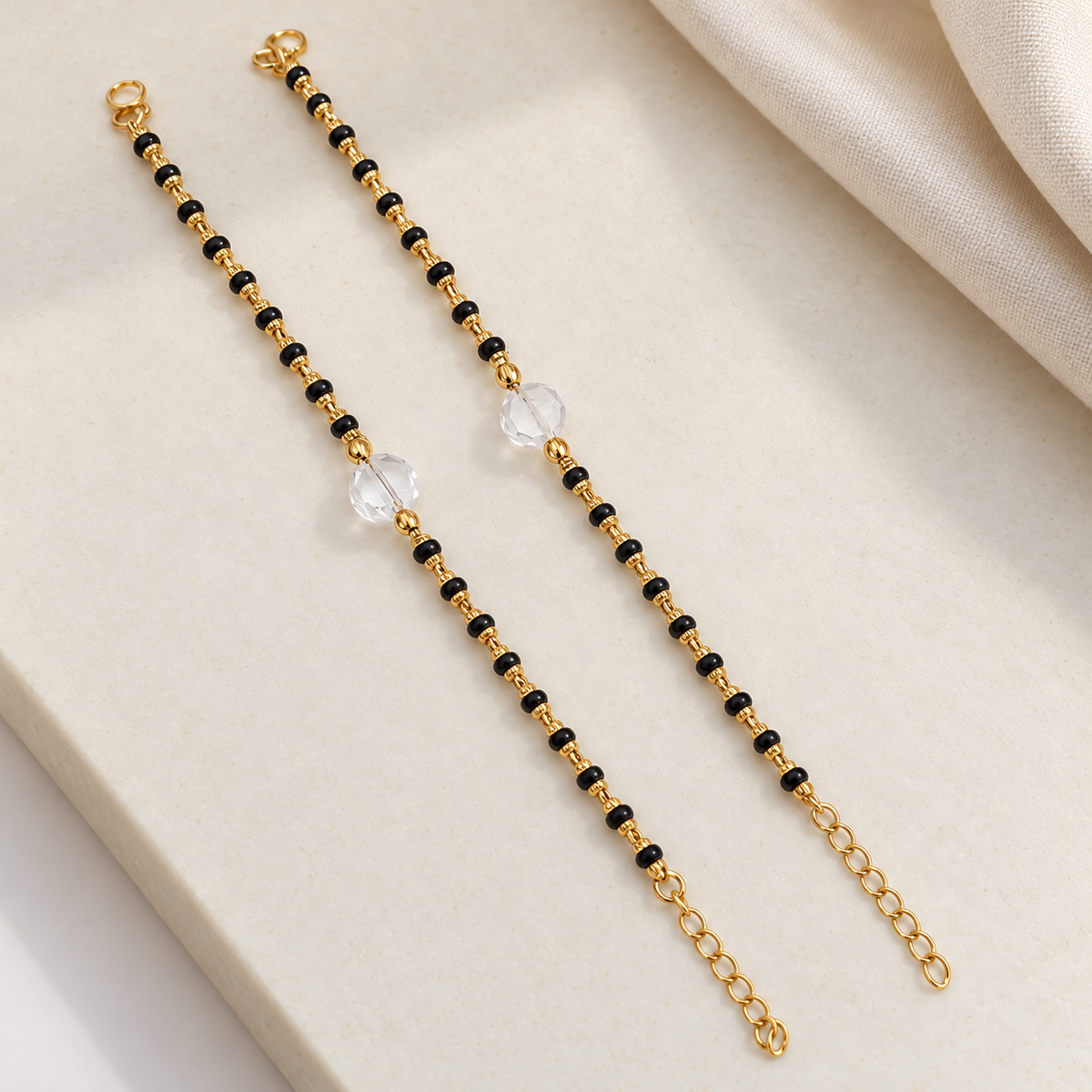 Fancy Bacu with Gold Tone Black Beads Najariya Bracelet