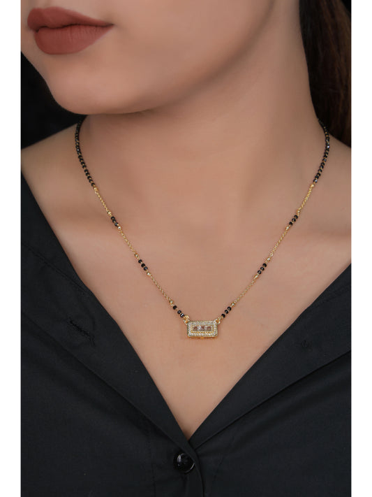 Buy 1 Get 1 Free - American Diamond Square Shape Gold Plated Delicate Fancy chain Mangalsutra