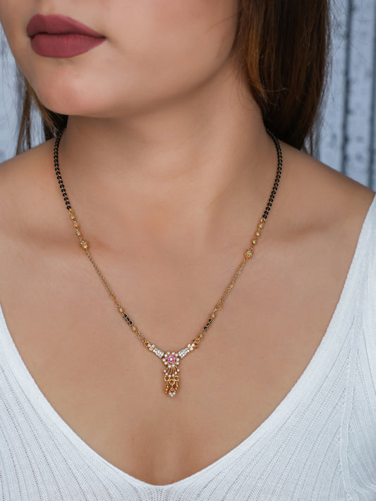 BUY 1 GET 1 FREE- American Diamond Hanging Flower Shape Mangalsutra