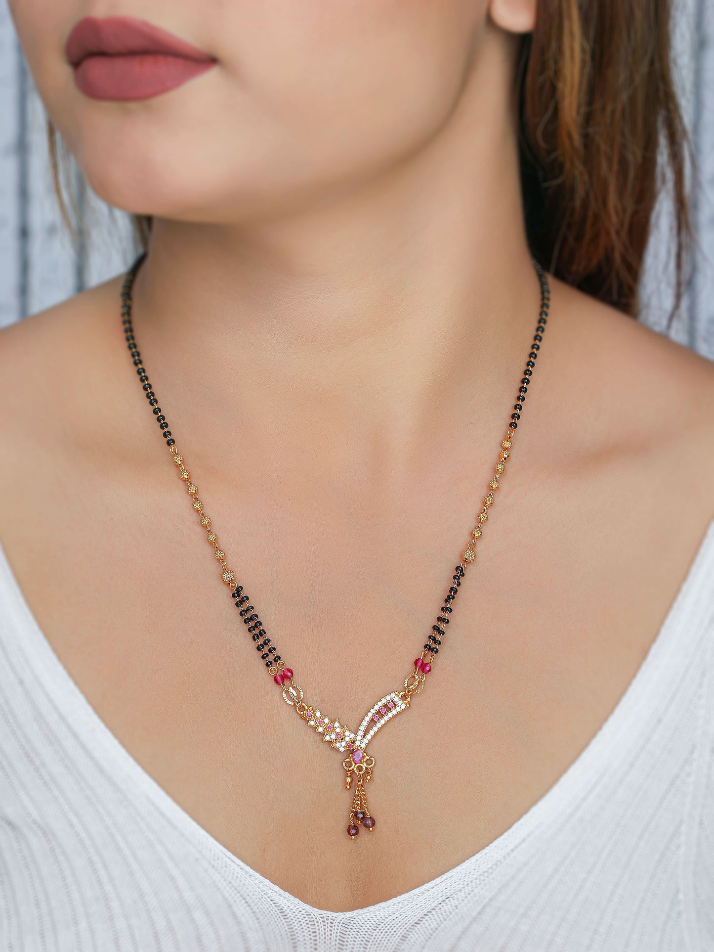 Buy 1 Get 1 Free - American Diamond Gold Plated Butterfly Shape Fancy Mangalsutra