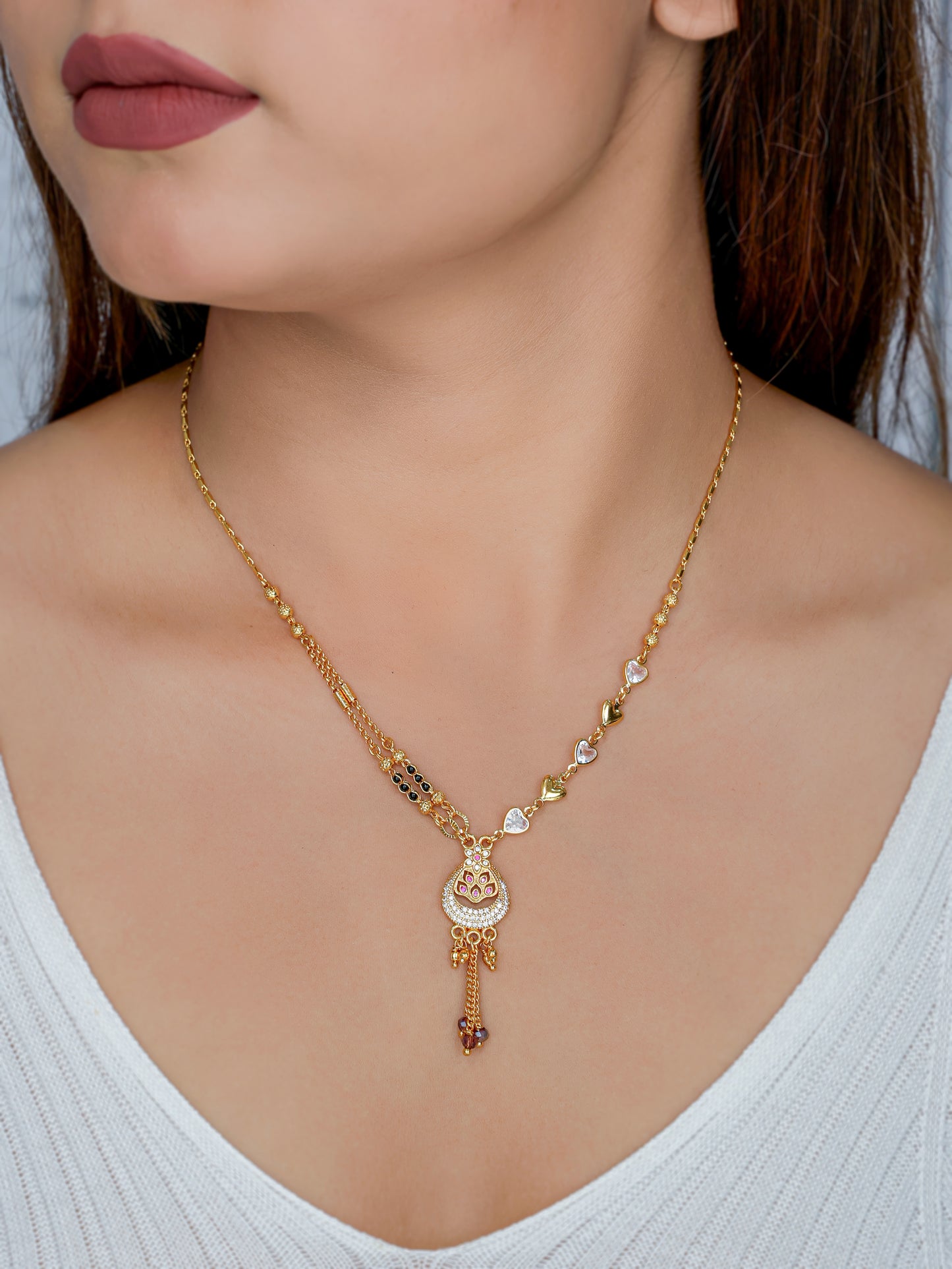 BUY 1 GET 1 FREE- American Diamond Gold Plated Fancy Mangalsutra