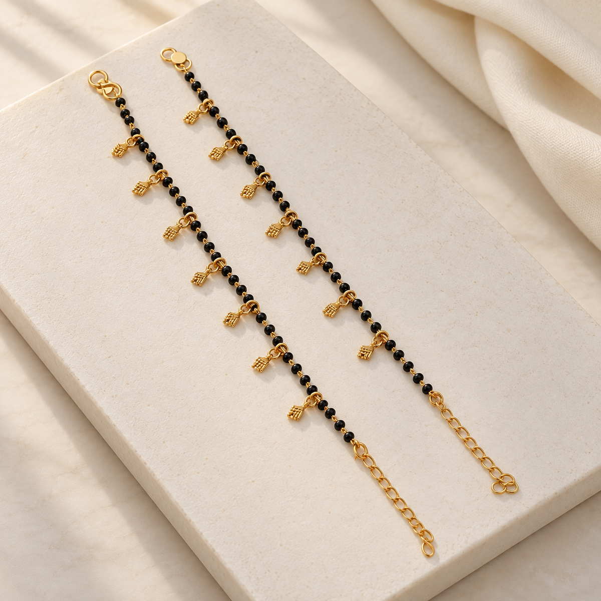 Kids Size Black Beads with Golden Hanging Najariya Bracelet