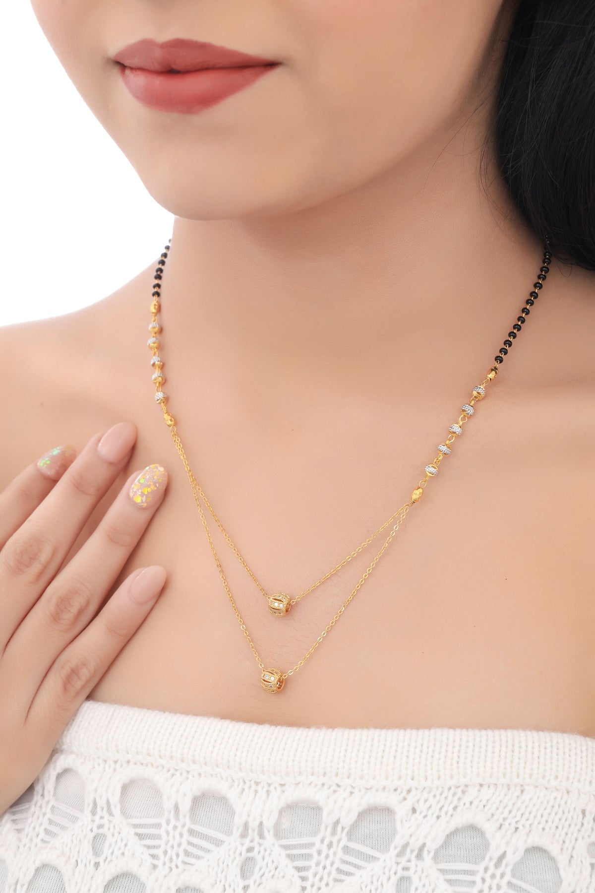 Buy 1 Get 1 Free -  American Diamond Fancy Two Layered High Gold Mangalsutra - Mangalsutra - Belleza Jewels