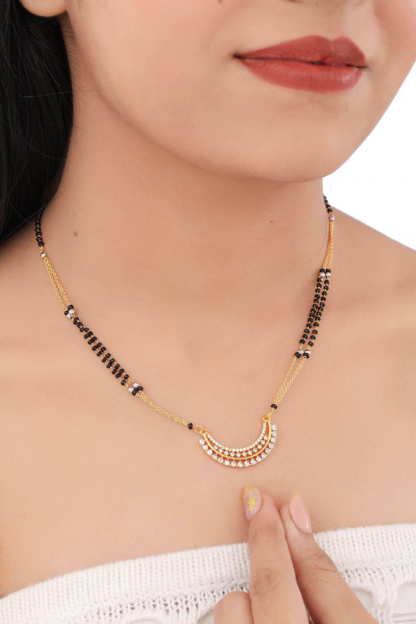 BUY 1 GET 1 FREE -  American Diamond Golden Delicate Fancy Mangalsutra