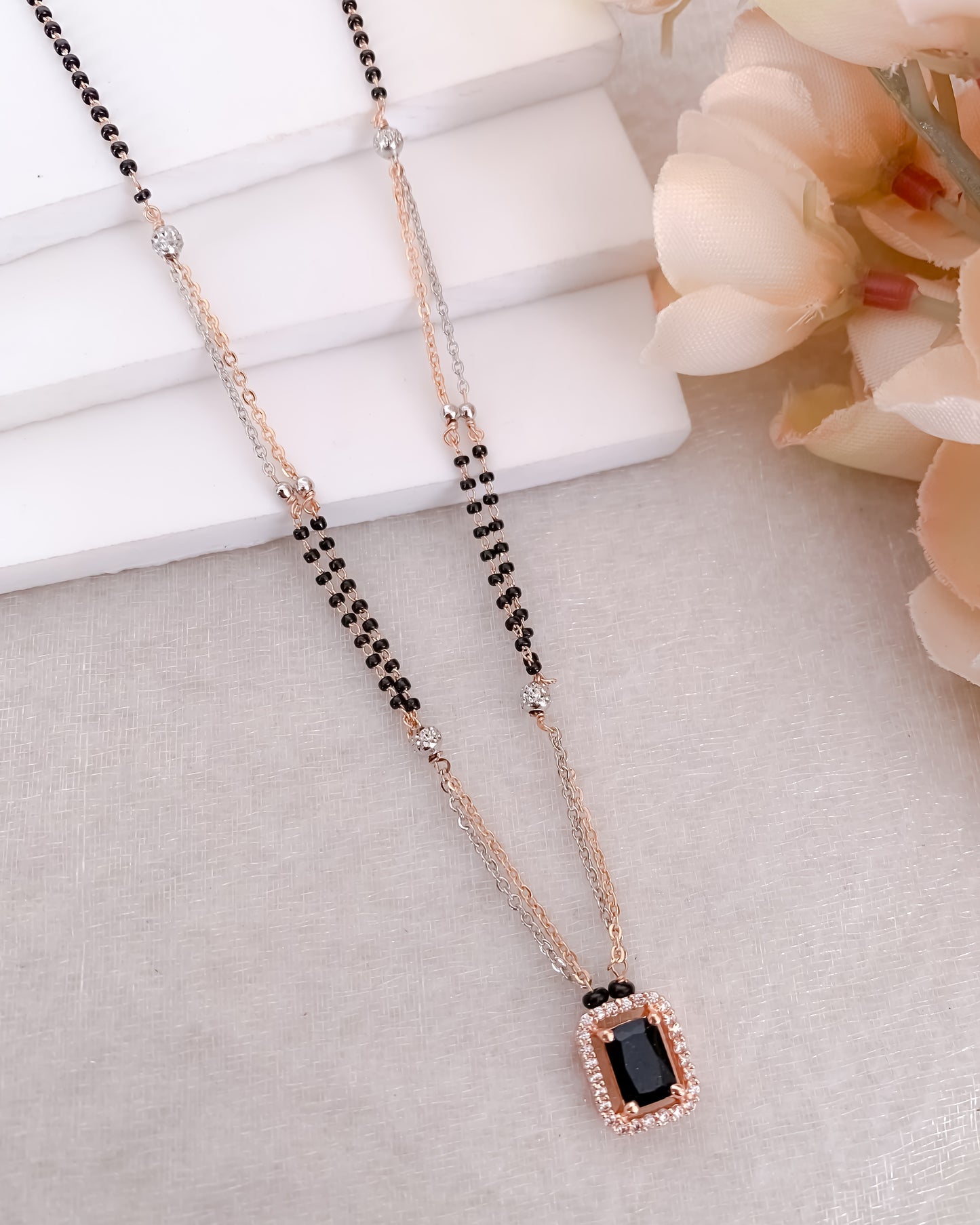 BUY 1 GET 1 FREE - American Diamond Rose Gold Plated Delicate Fancy Mangalsutra