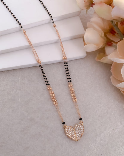 BUY 1 GET 1 FREE - American Diamond Rose Gold Plated  Delicate Heart Shape Fancy Mangalsutra