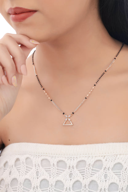 Buy 1 Get 1 Free - American Diamond triangle shape Rose Gold Fancy Delicate Mangalsutra