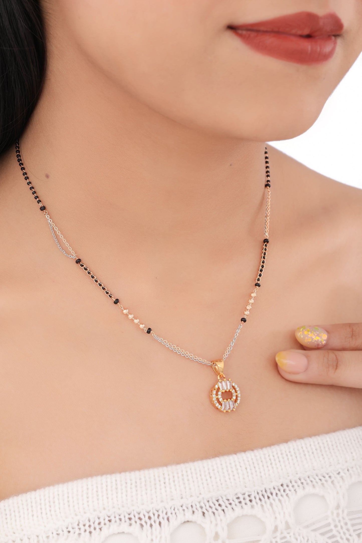 BUY 1 GET 1 FREE - American Diamond Rose Gold Plated Delicate Fancy Mangalsutra