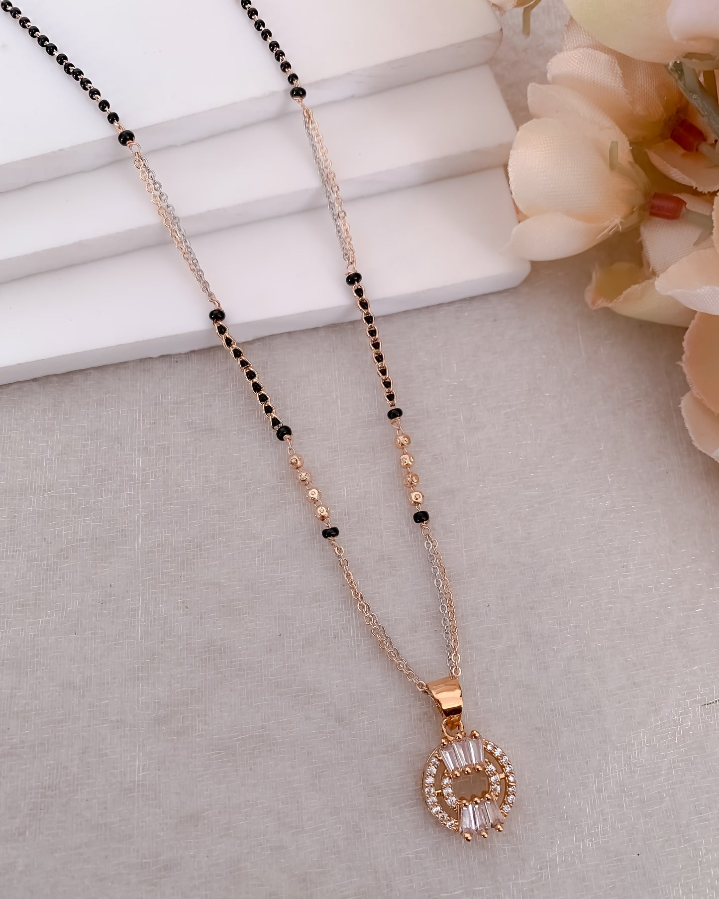 BUY 1 GET 1 FREE - American Diamond Rose Gold Plated Delicate Fancy Mangalsutra