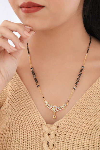 BUY 1 GET 1 FREE -  American Diamond Golden Delicate Real Gold Look Mangalsutra