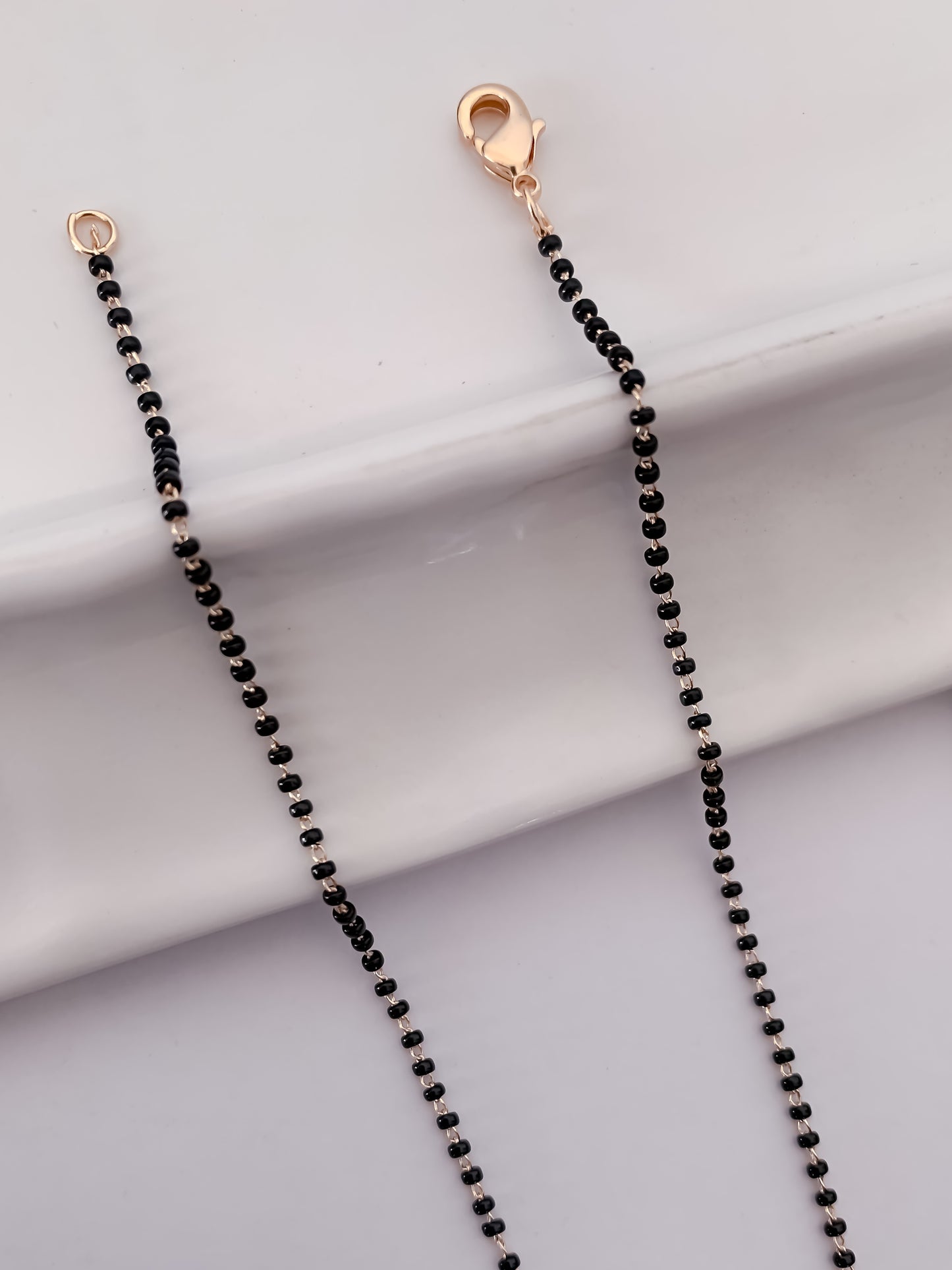 Buy 1 Get 1 Free - Starburst Halo CZ Pendant Mangalsutra – Rose Gold Dual-Tone Black Beads Chain - Mangalsutra - Belleza Jewels