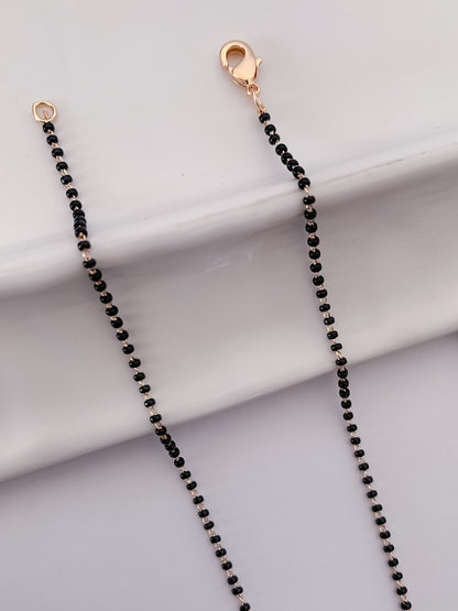 Buy 1 Get 1 Free - Starburst Halo CZ Pendant Mangalsutra – Rose Gold Dual-Tone Black Beads Chain - Mangalsutra - Belleza Jewels