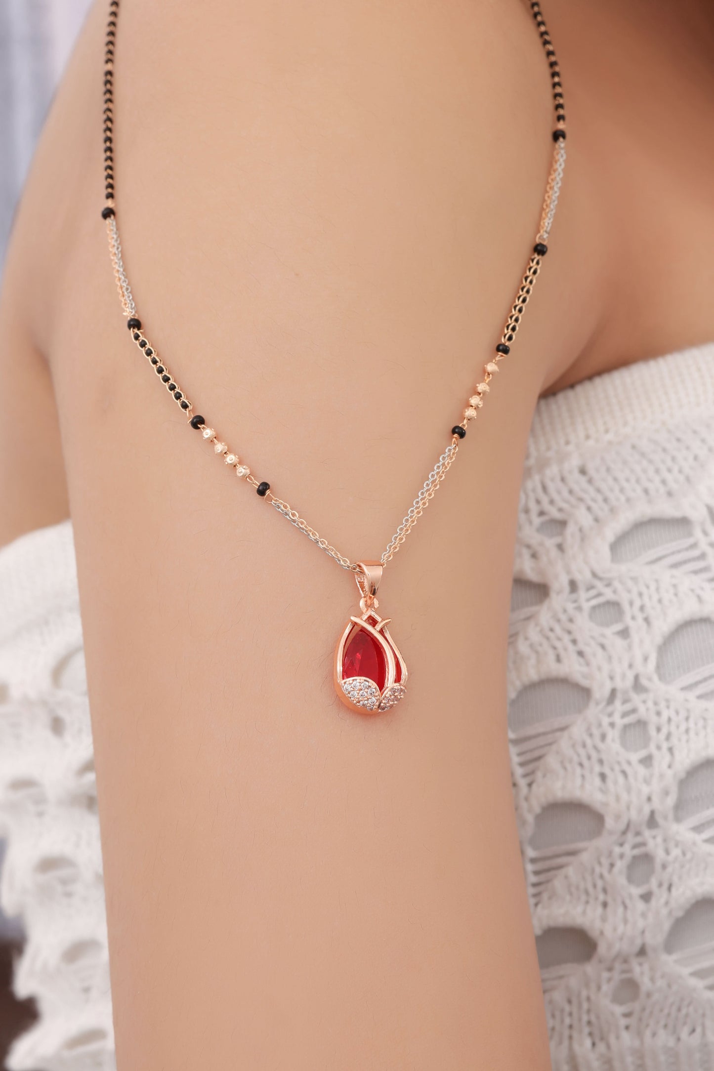 BUY 1 GET 1 FREE American Diamond Rose Gold Plated Delicate Fancy Mangalsutra