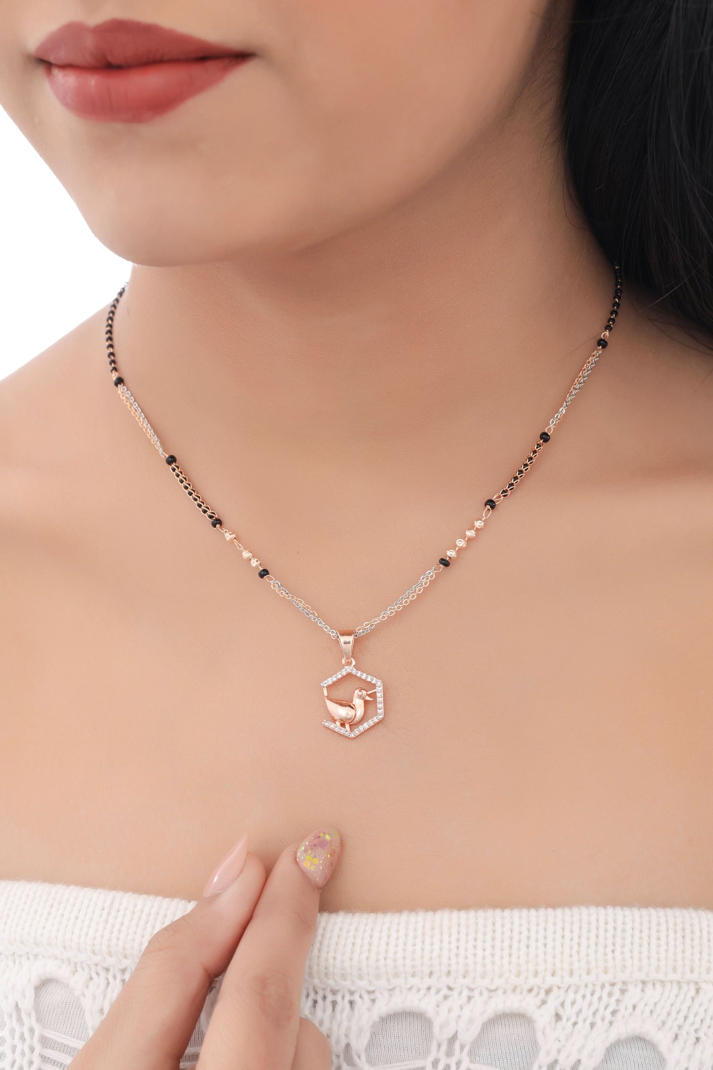 BUY 1 GET 1 FREE - American Diamond Rose Gold Plated Delicate Fancy Mangalsutra