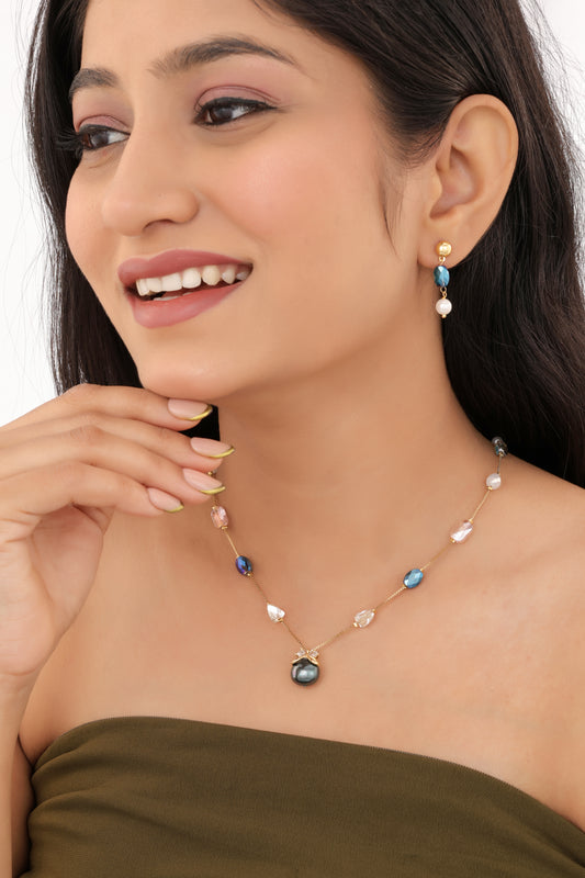 Blue Shine Multi Colour Fancy High Gold Western Mala Set