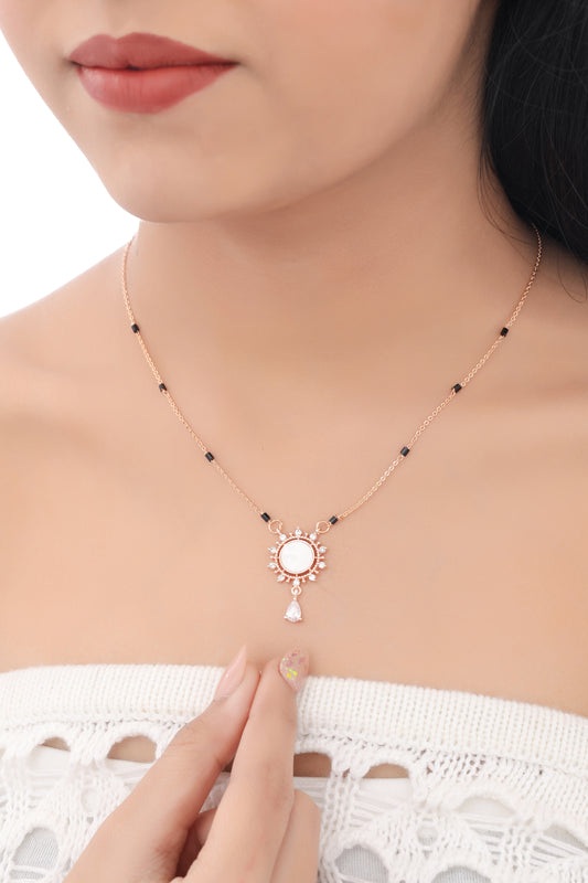 BUY 1 GET 1 FREE - American Diamond Rose Gold Plated Mother Of Pearl Delicate Fancy Mangalsutra