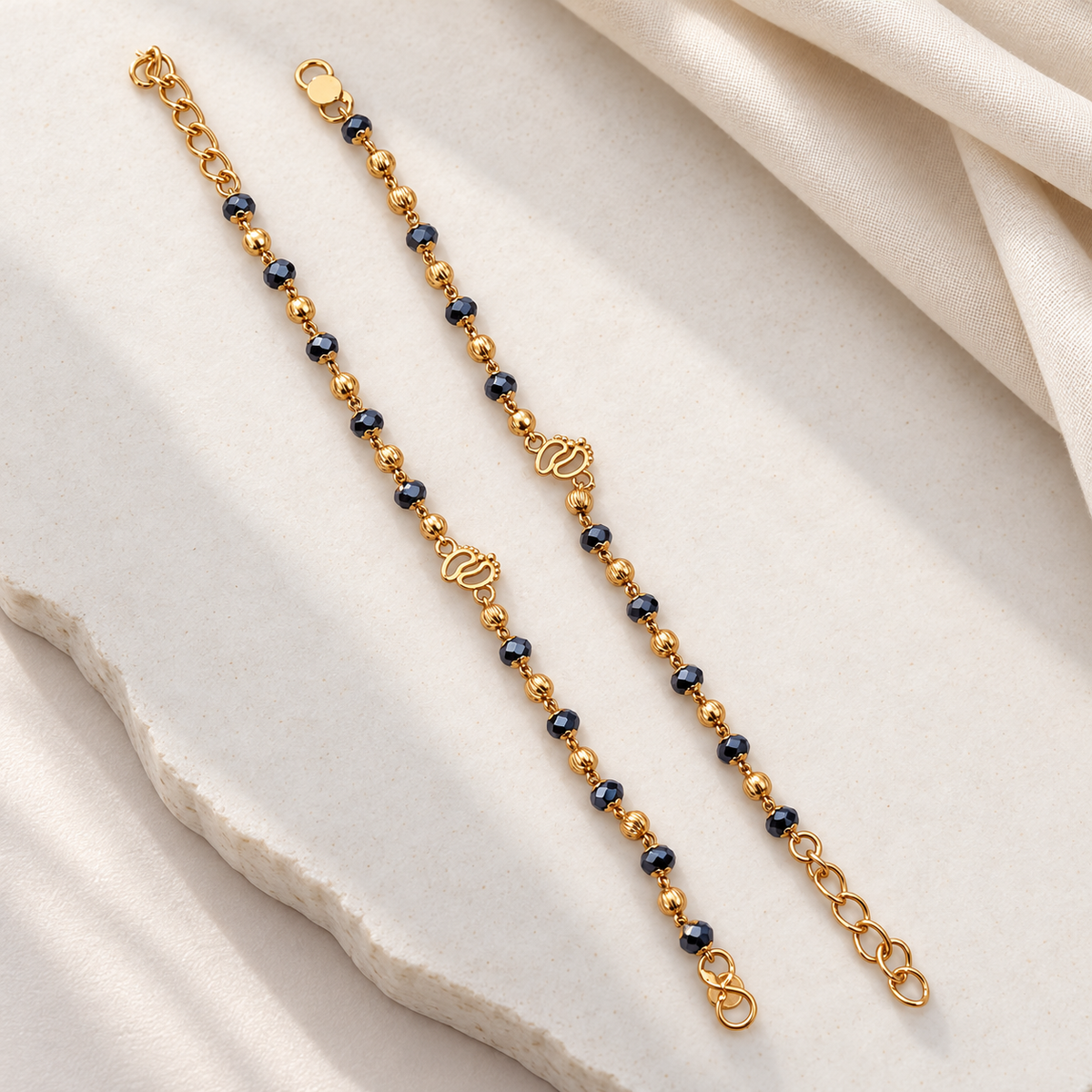 Fancy High Gold Black Crystal Beads with Gold Charm Najariya Bracelet