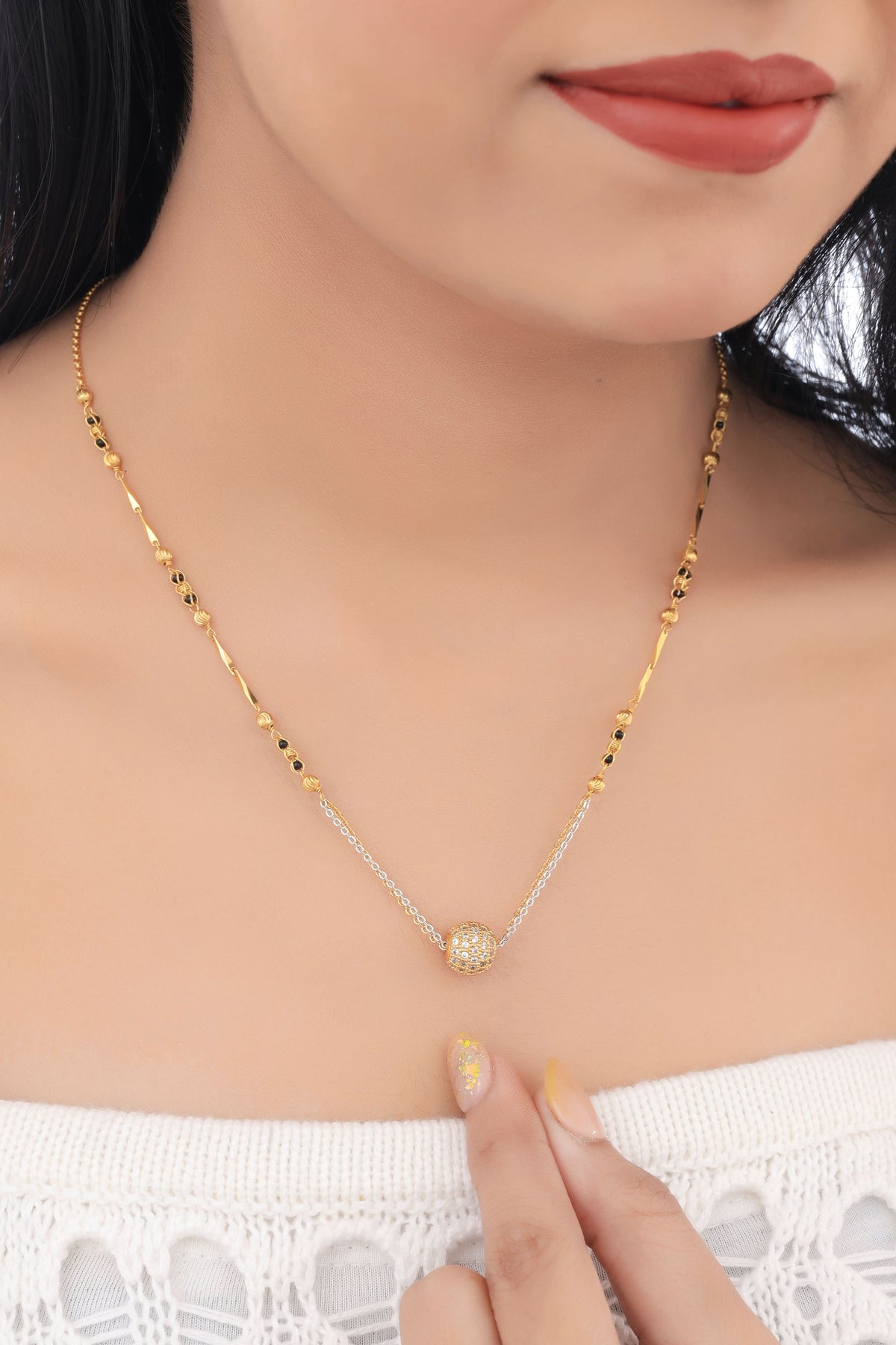 Buy 1 Get 1 Free - Crystal Ball Minimal Mangalsutra with Dual-Tone Chain - Mangalsutra - Belleza Jewels