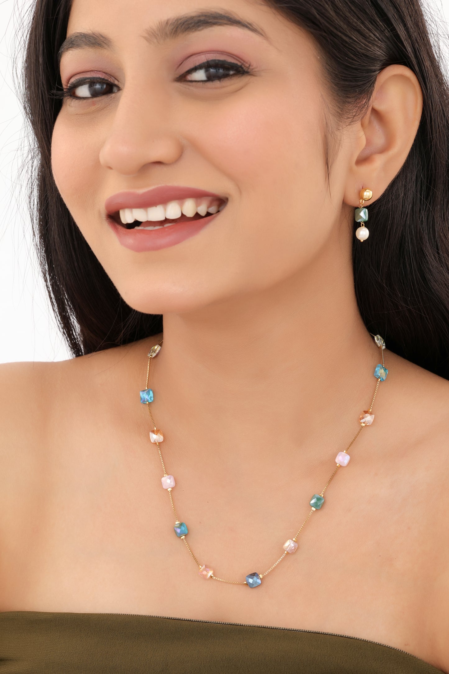 Fancy Mala With Earring Multi Colour High Gold Plated