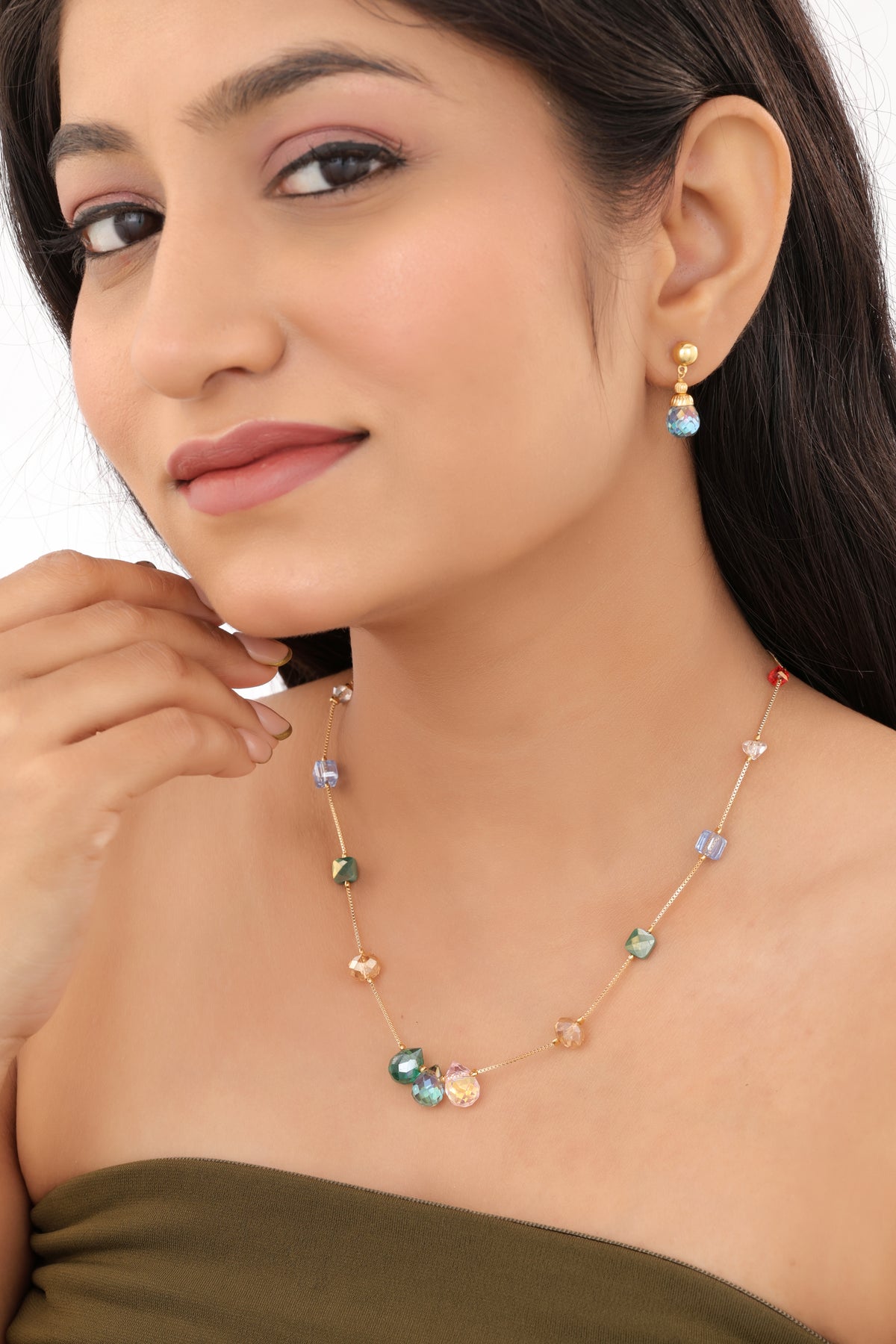 Crystal Multi Colour Fancy High Gold Western Mala Set - Western Mala Set - Belleza Jewels